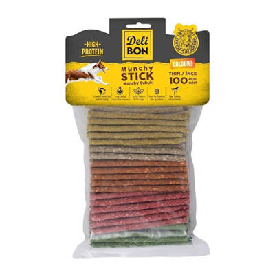 Delibon Munchy Renkli İnce Deri Çubuk Köpek Ödülü 100'lü - 1