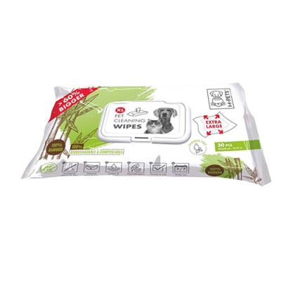 M-Pets Bamboo XL Kedi ve Köpek Temizleme Mendili 28 x 18 cm 30'lu - 1