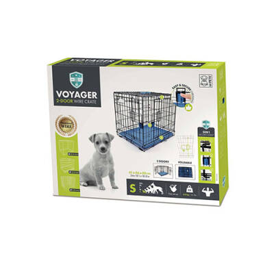 M-Pets Voyager 2 Kapılı Köpek Kafesi Small Mavi 61x46x48 Cm - 1