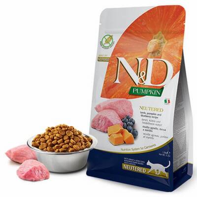 N&D Pumpkin Balkabaklı Kuzulu Yaban Mersinli Tahılsız Kısırlaştırılmış Kedi Maması 5 Kg - 1