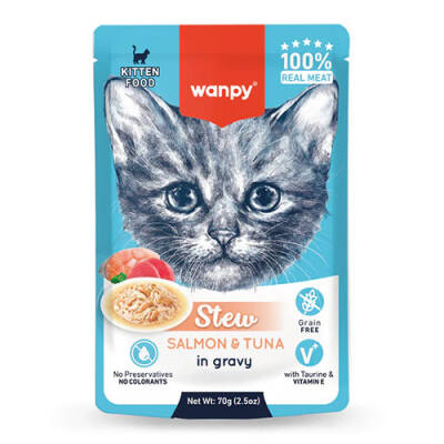 Wanpy Stew Sos İçinde Somon ve Ton Balıklı Yavru Kedi Konservesi 70 Gr - 1