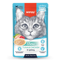 Wanpy Stew Sos İçinde Ton Balıklı ve Tavuklu Yetişkin Kedi Konservesi 70 Gr